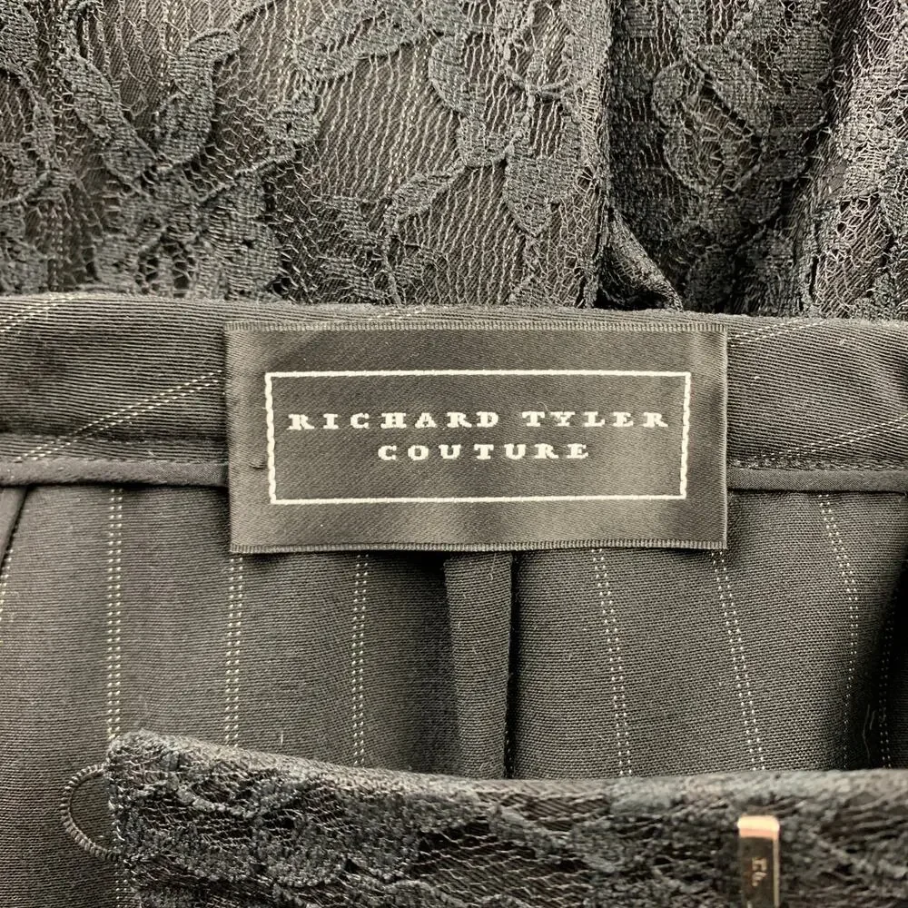 RICHARD TYLER Size 10 Black Wool Blend Lace Evening Dress Pants - Picture 3 of 3
